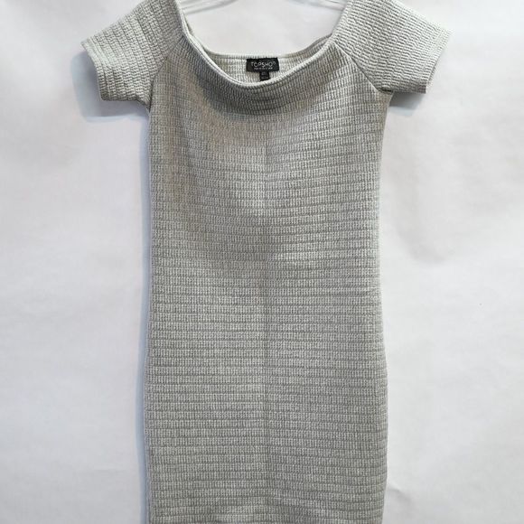 Topshop Bardot Dress Off Shoulder Size 4 Grey - Picture 2 of 4